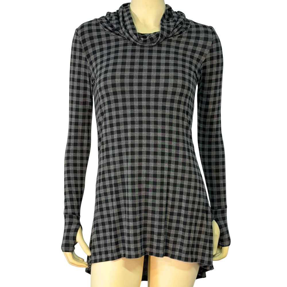 Cuddl Duds Softwear Sz S Cowl Neck Tunic Lounge Dress Black Plaid Long Sleeve